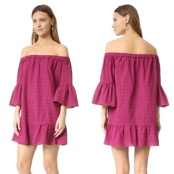 Likely Stockton Off the Shoulder Eyelet Mini Dress || SZ 2 || Raspberry (SGA) - Picture 1 of 8